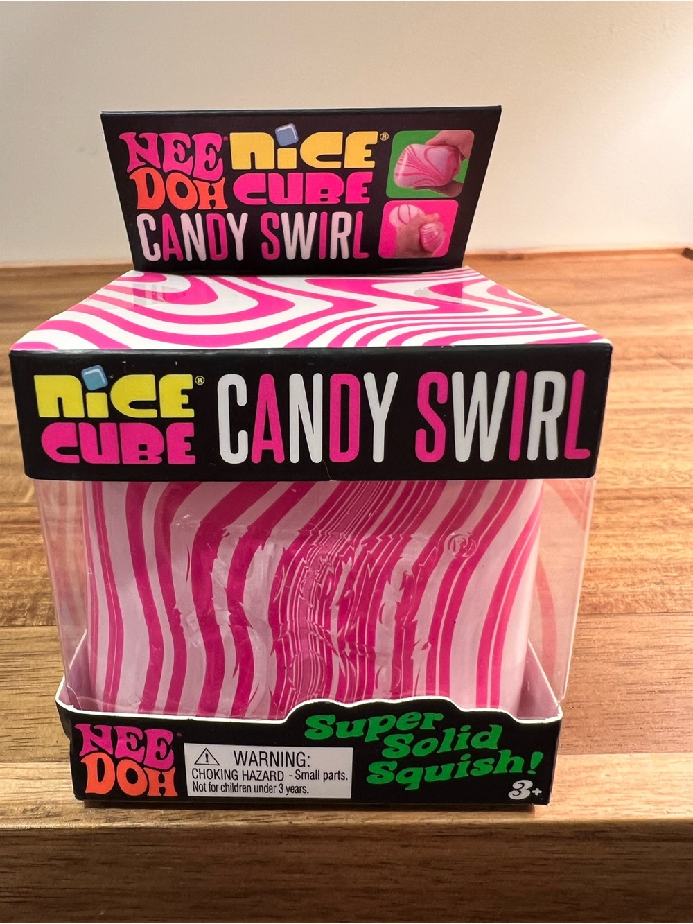 🔥🩷🤍NeeDoh Nice Cube Candy Swirl Super Solid Squish — Pink & White - Picture 1 of 6